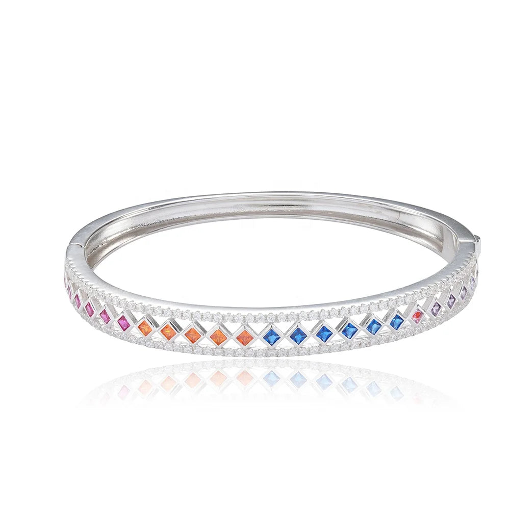 brazalete rainbow crystal bangle jewelry women 925 sterling silver bangle bracelet 14k 18k gold bangle braccialetto Kirin Jewelry