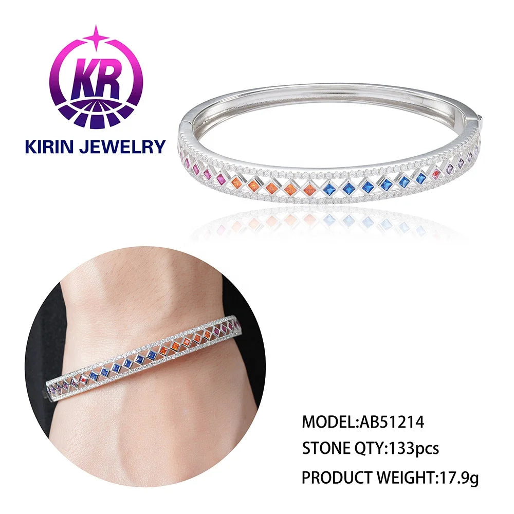 brazalete rainbow crystal bangle jewelry women 925 sterling silver bangle bracelet 14k 18k gold bangle braccialetto Kirin Jewelry