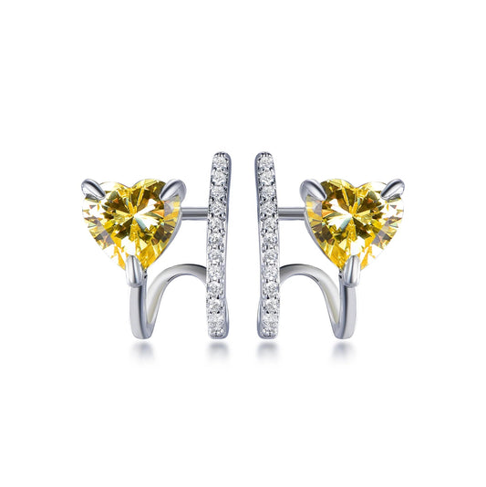 canary diamond Sterling silver earrings 925 no piercing clip on earrings clips non pierced clip on earring Kirin Jewelry