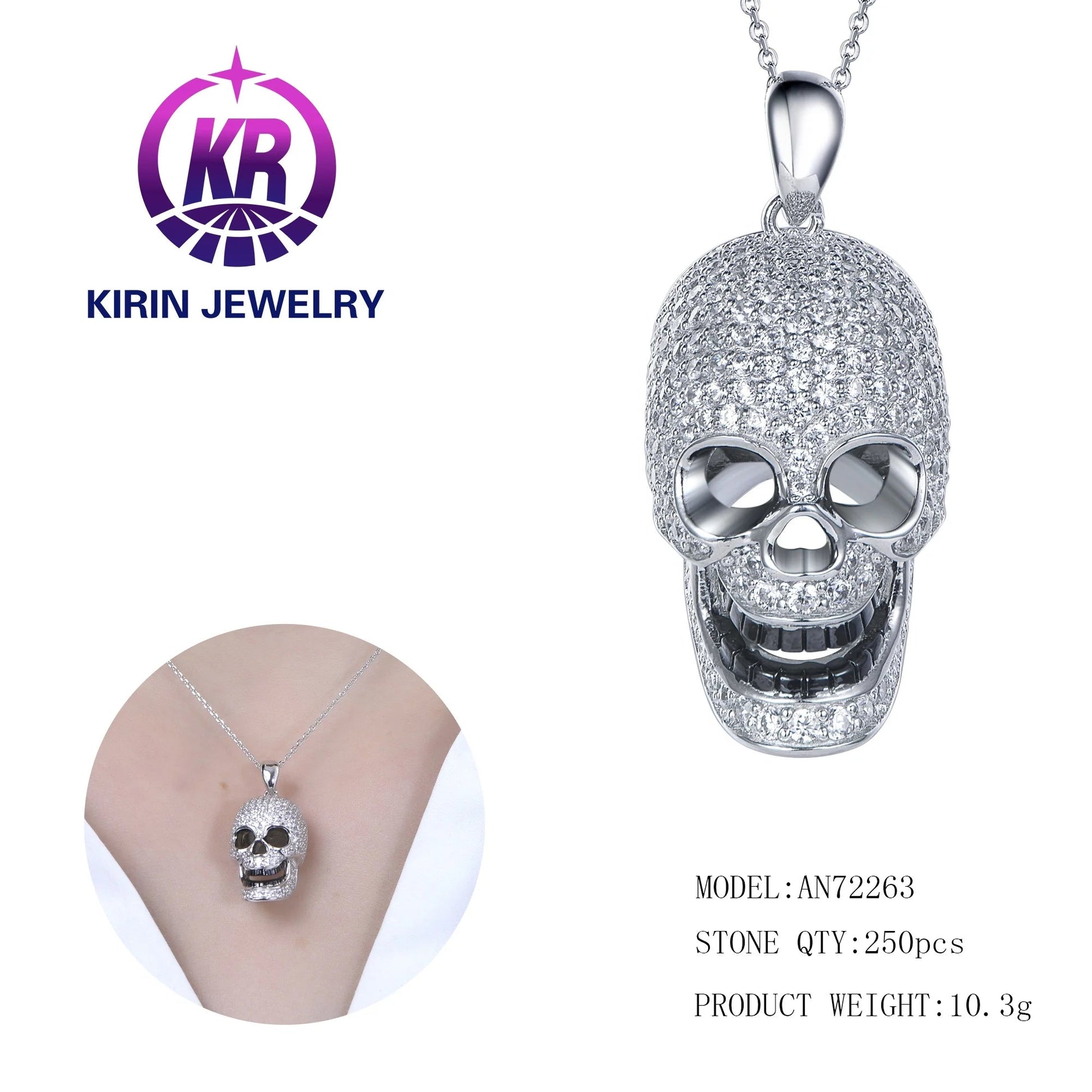 cartoon pendant for men crystal skull pendant cartoon necklace 925 sterling silver skull pendant necklace skull mens necklace Kirin Jewelry