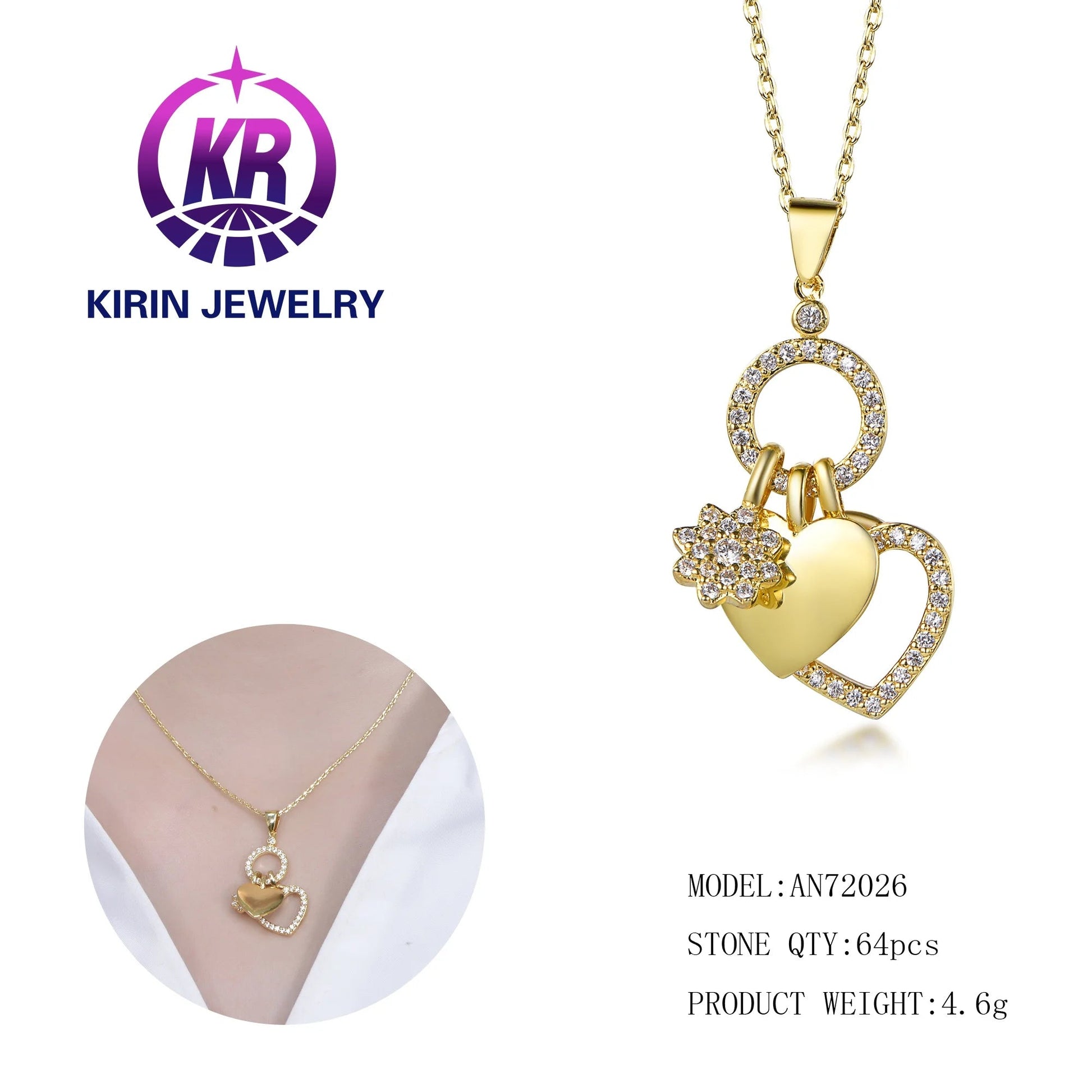 ciondolo collana 18k gold plated heart pendant necklace 18k gold plated necklace initial Women 18k gold necklace pendant Kirin Jewelry