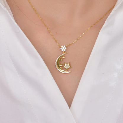 collar 18k vermeil gold star sign necklaces 18k gold moon and star necklace chain women moon star necklace Kirin Jewelry