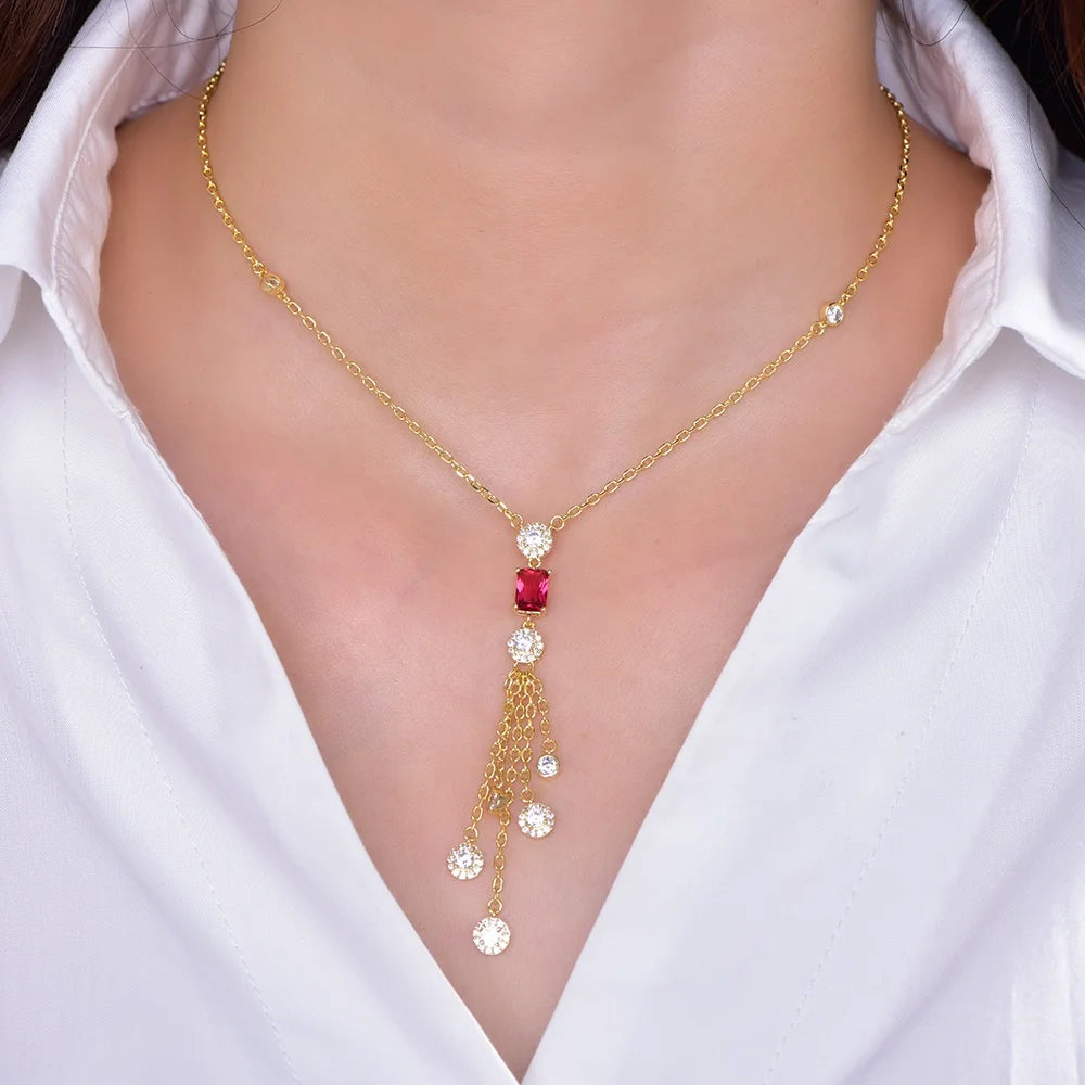 collar de oro AAA cz ruby diamond choker necklace 18k gold chain necklace tassel real solid gold necklace Kirin Jewelry