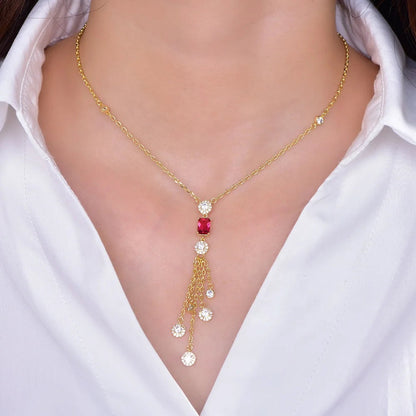 collar de oro AAA cz ruby diamond choker necklace 18k gold chain necklace tassel real solid gold necklace Kirin Jewelry