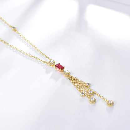 collar de oro AAA cz ruby diamond choker necklace 18k gold chain necklace tassel real solid gold necklace Kirin Jewelry