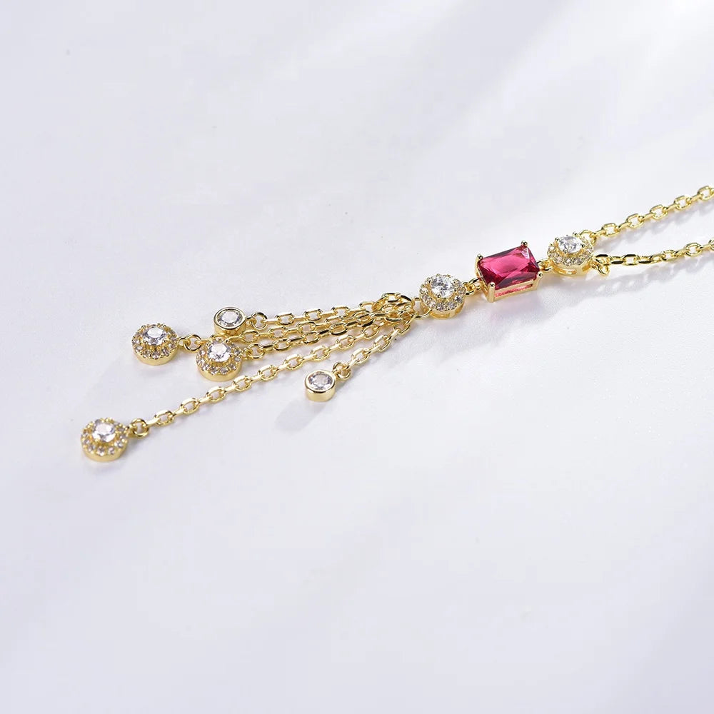 collar de oro AAA cz ruby diamond choker necklace 18k gold chain necklace tassel real solid gold necklace Kirin Jewelry