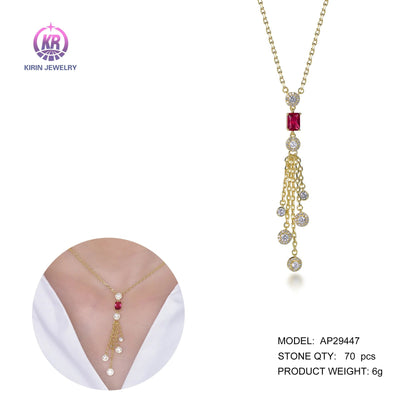 collar de oro AAA cz ruby diamond choker necklace 18k gold chain necklace tassel real solid gold necklace Kirin Jewelry