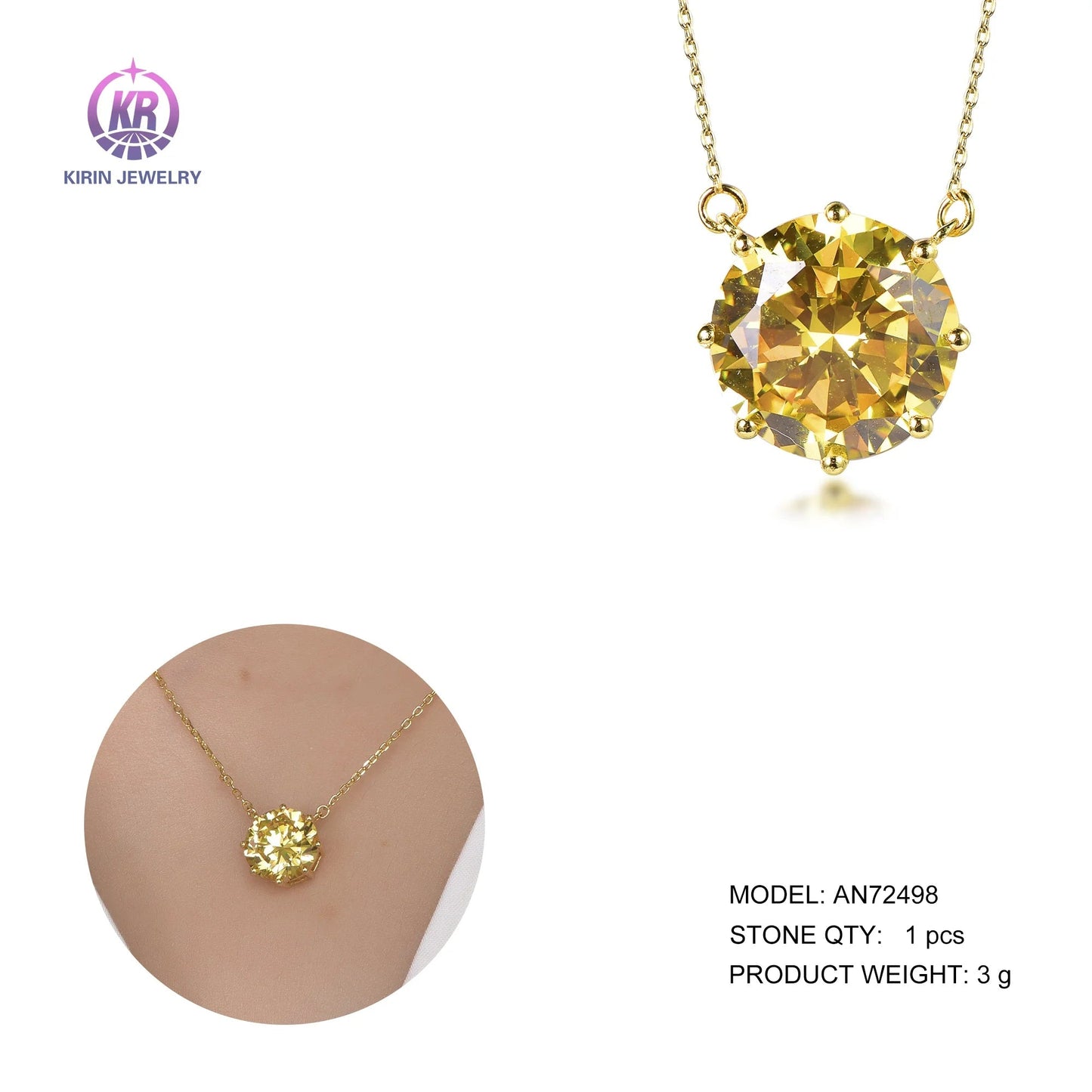 collar de oro canary yellow stone 18k gold Plating chain necklace AAA cz yellow diamond necklace 18k gold Plating necklace Kirin Jewelry