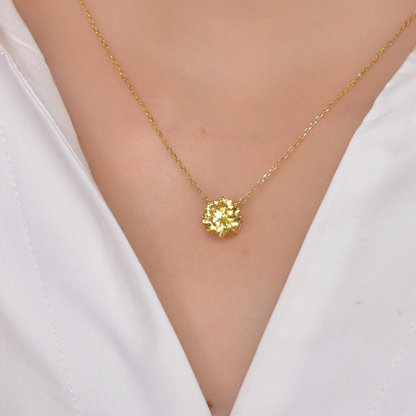 collar de oro canary yellow stone 18k gold Plating chain necklace AAA cz yellow diamond necklace 18k gold Plating necklace Kirin Jewelry