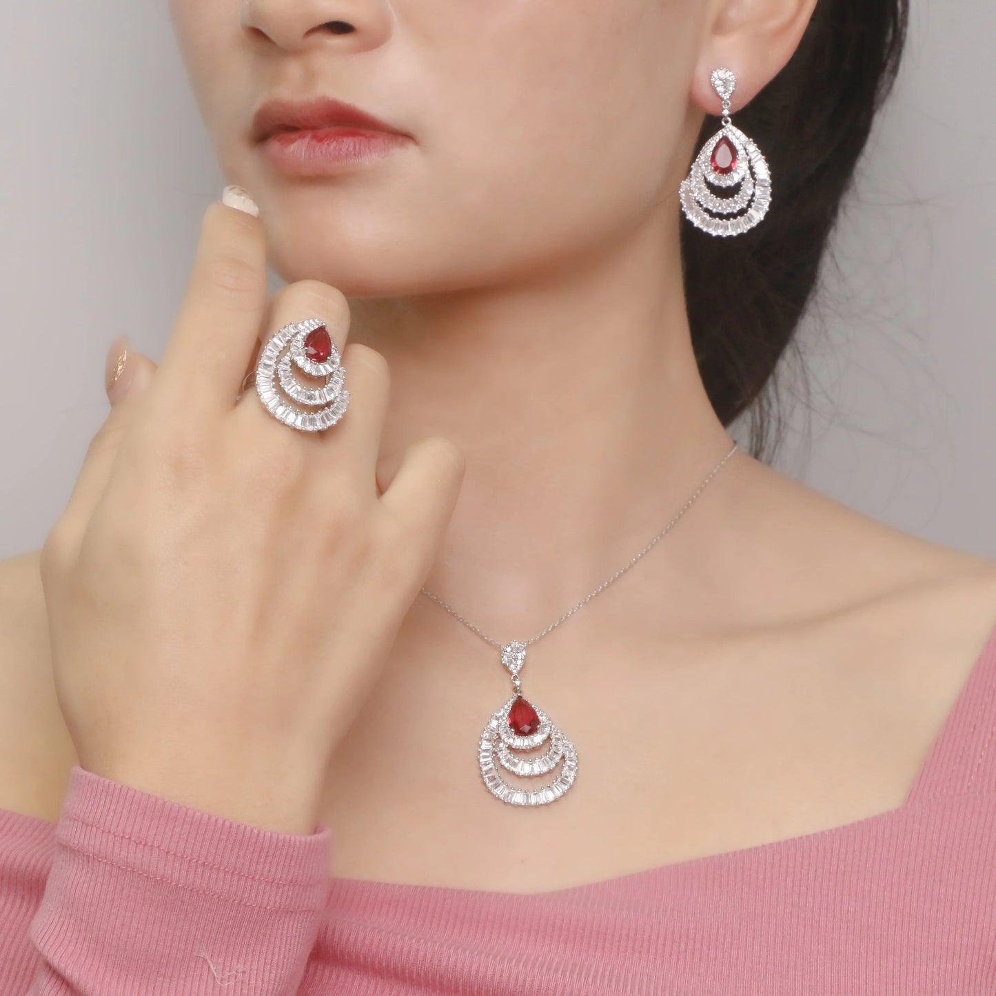 conjuntos de joyas AAA CZ red corundum fine jewellery sets for Women jewelry set bridesmaid jewelry sets Kirin Jewelry