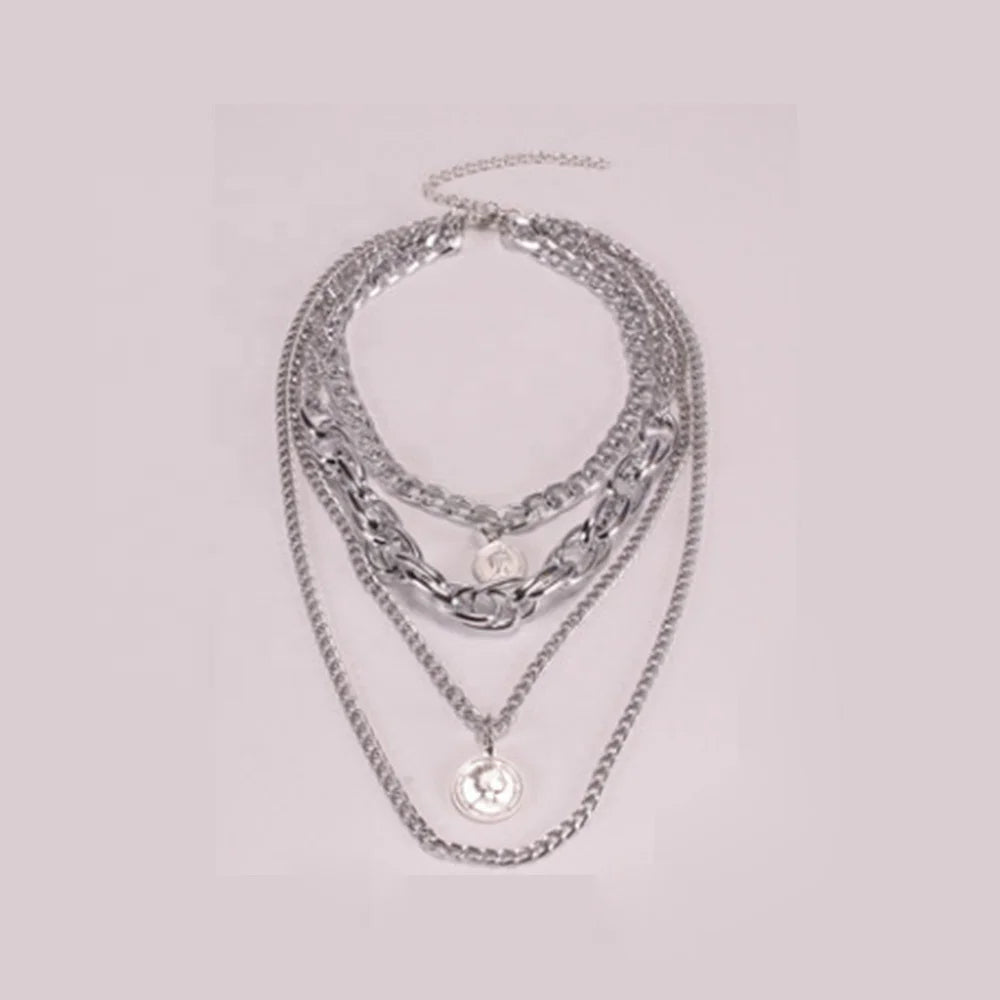 couples stainless steel necklace valentine's layered chain necklace women alloy stainless steel silver 18k gold necklace Kirin Jewelry