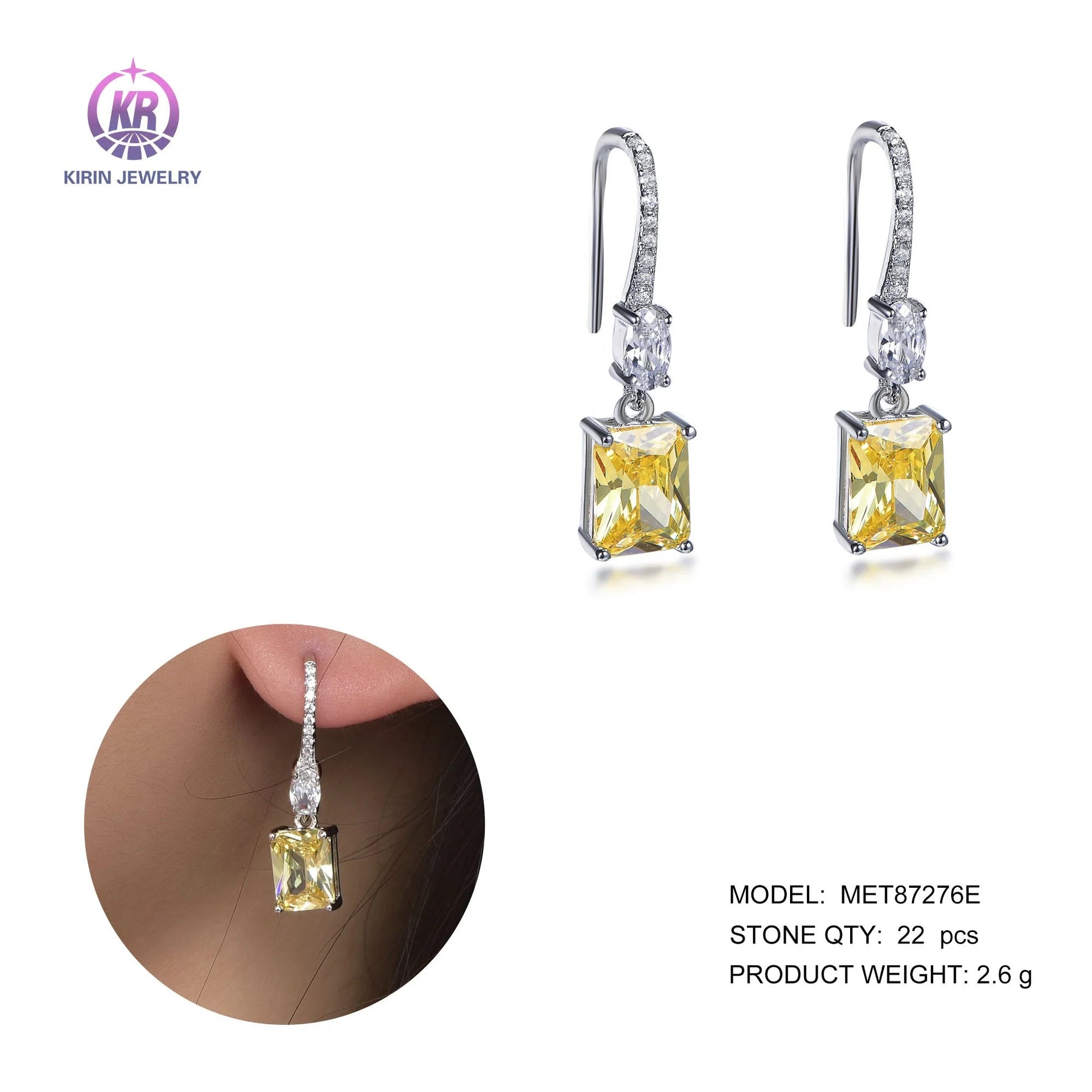 crystal drop earrings 2022 canary zircon sterling silver earrings 925 yellow CZ gem drop earrings Kirin Jewelry