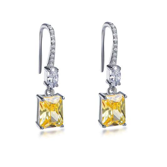 crystal drop earrings canary zircon sterling silver earrings 925 yellow CZ gem drop earrings Kirin Jewelry