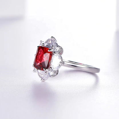 cushion ruby diamond flower shape engagement rings for women