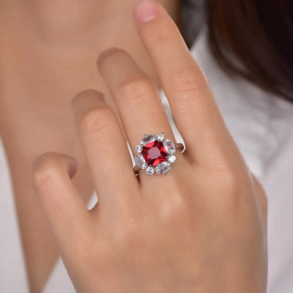 cushion ruby diamond engagement rings for women silver cz flower rings