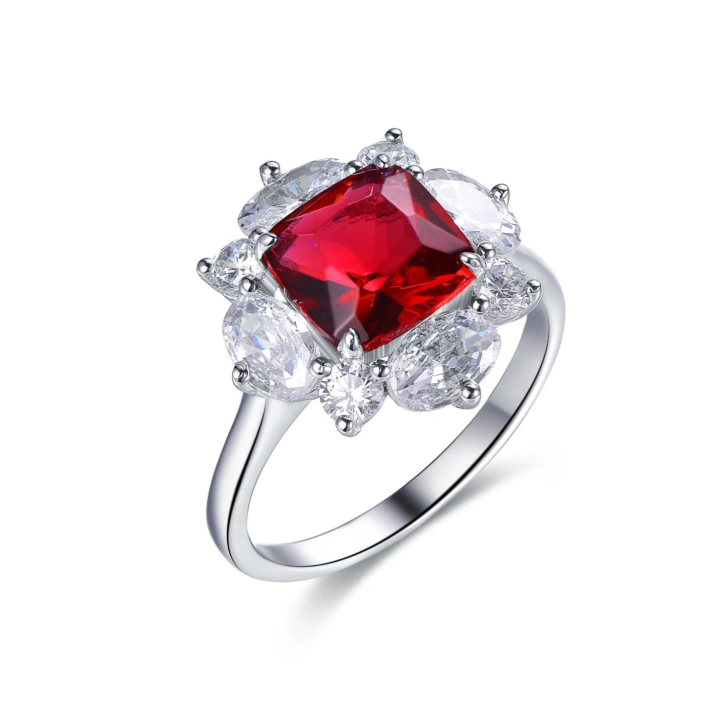 925 silver cz cushion ruby diamond engagement flower shape rings 