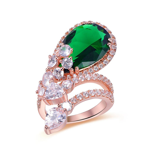 custom pear emerald moissanite diamond engagement ring rose gold round brilliant cut zircon wedding ring Kirin Jewelry