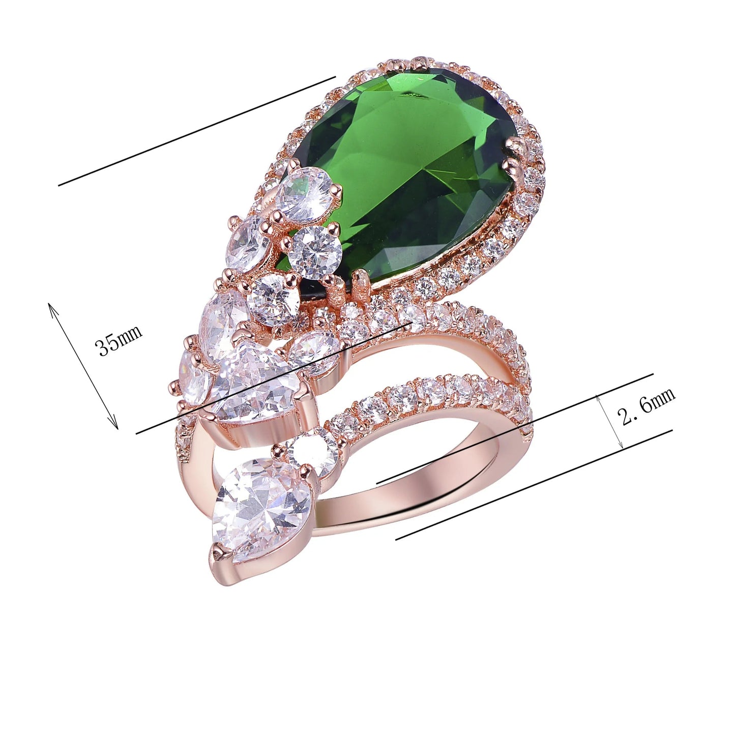 custom pear emerald moissanite diamond engagement ring rose gold round brilliant cut zircon wedding ring Kirin Jewelry