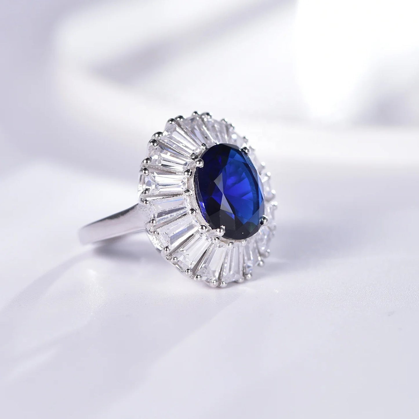 dark blue fusion gem 18k white gold plated ring baguette 5A CZ S925 silver ring 925 sterling silver ring Kirin Jewelry