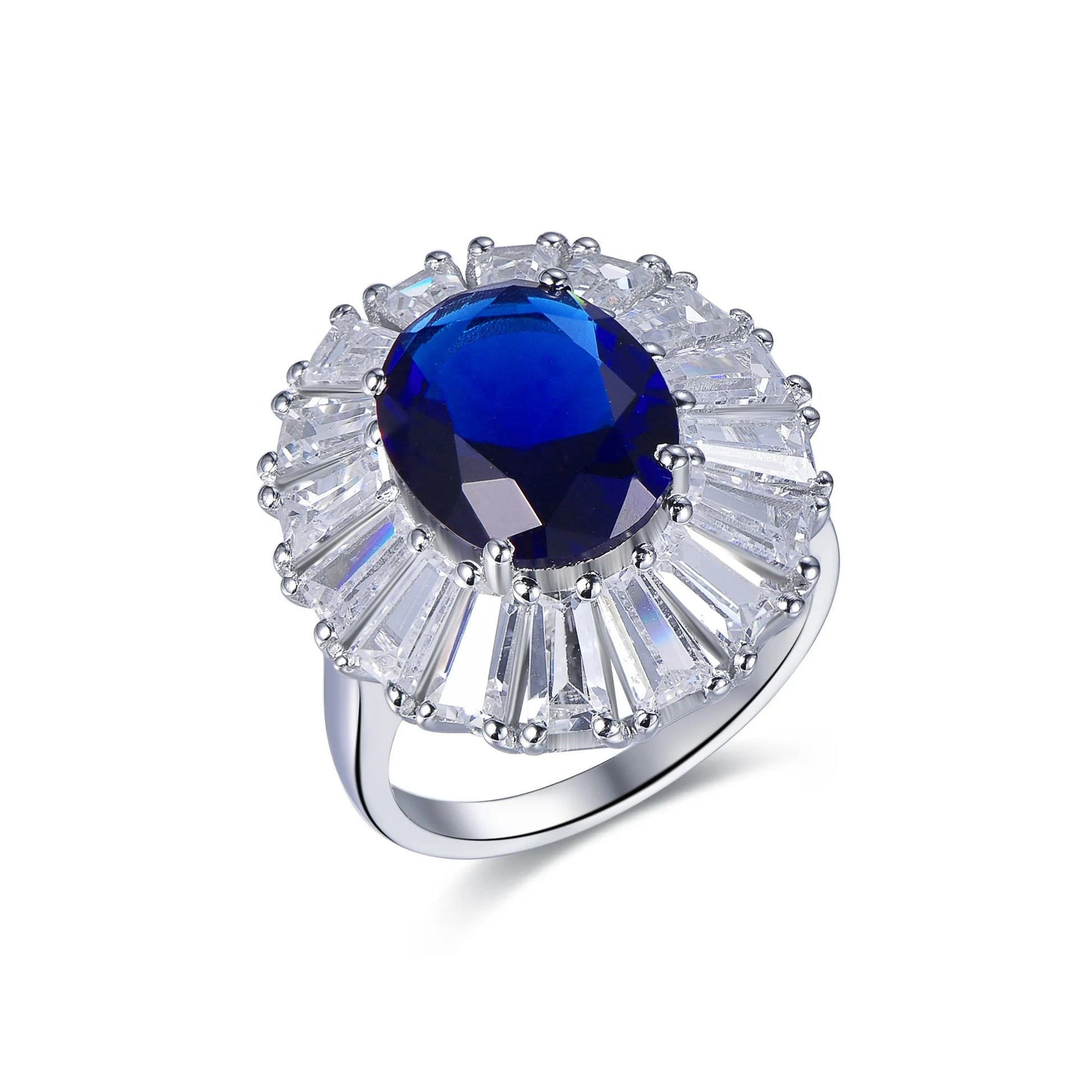 dark blue fusion gem 18k white gold plated ring baguette 5A CZ S925 silver ring 925 sterling silver ring Kirin Jewelry