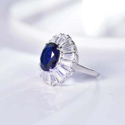 dark blue fusion gem 18k white gold plated ring baguette 5A CZ S925 silver ring 925 sterling silver ring Kirin Jewelry