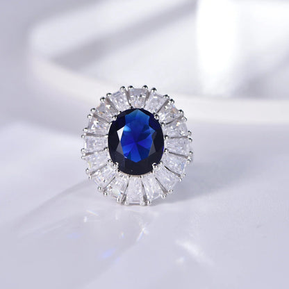 dark blue fusion gem 18k white gold plated ring baguette 5A CZ S925 silver ring 925 sterling silver ring Kirin Jewelry