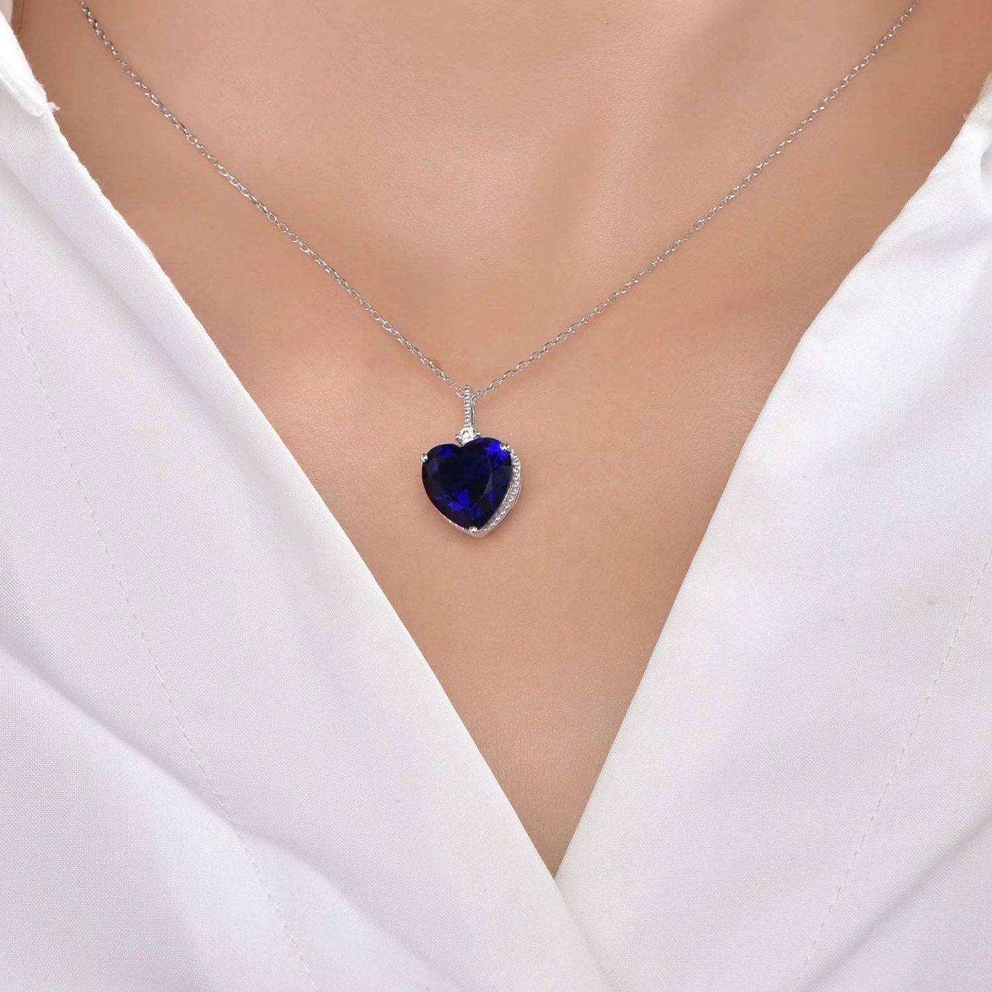 925 silver dark blue gem heart with cz pendant for women sterling silver necklace Kirin Jewelry