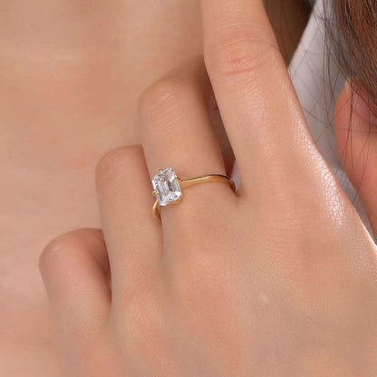 emerald cut 6*8mm moissanite lab grown stone ring jewelry square AAA cz 14k gold ring bohemian rings Kirin Jewelry