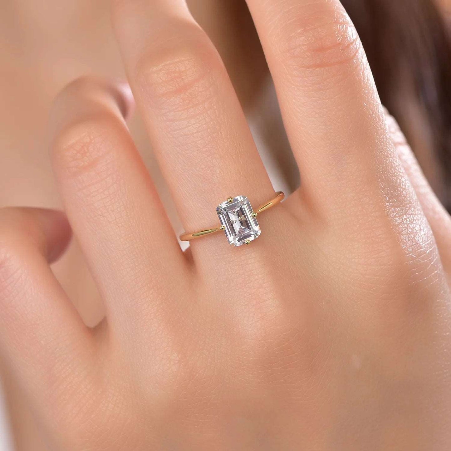 emerald cut 6*8mm moissanite lab grown stone ring jewelry square AAA cz 14k gold ring bohemian rings Kirin Jewelry