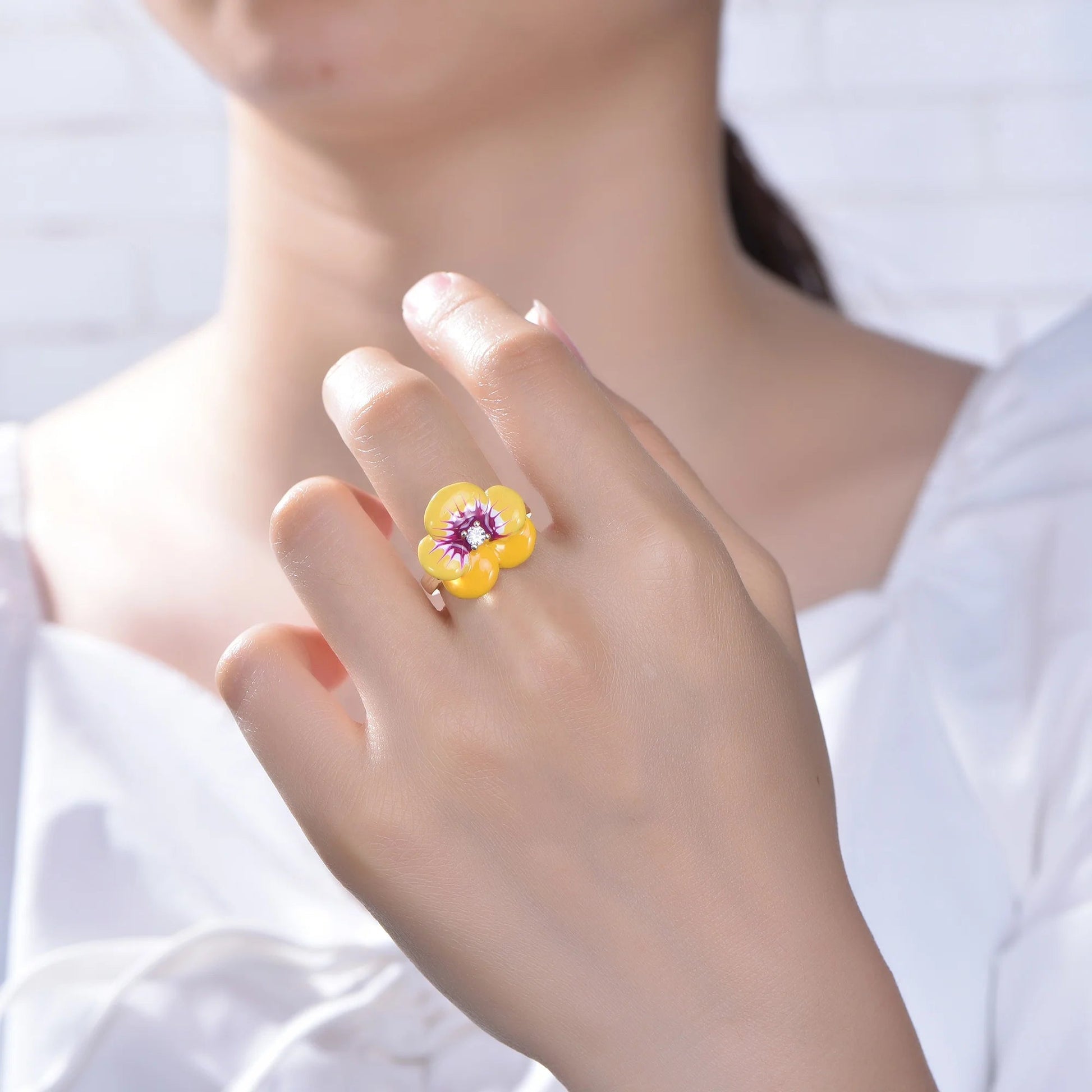 enamel jewelry for women ladies dazed flower ring gold plated ring flower 14K gold plated 925 sterling silver enamel ring Kirin Jewelry