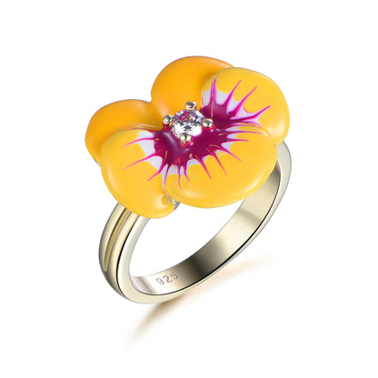 enamel jewelry for women ladies dazed flower ring gold plated ring flower 14K gold plated 925 sterling silver enamel ring Kirin Jewelry