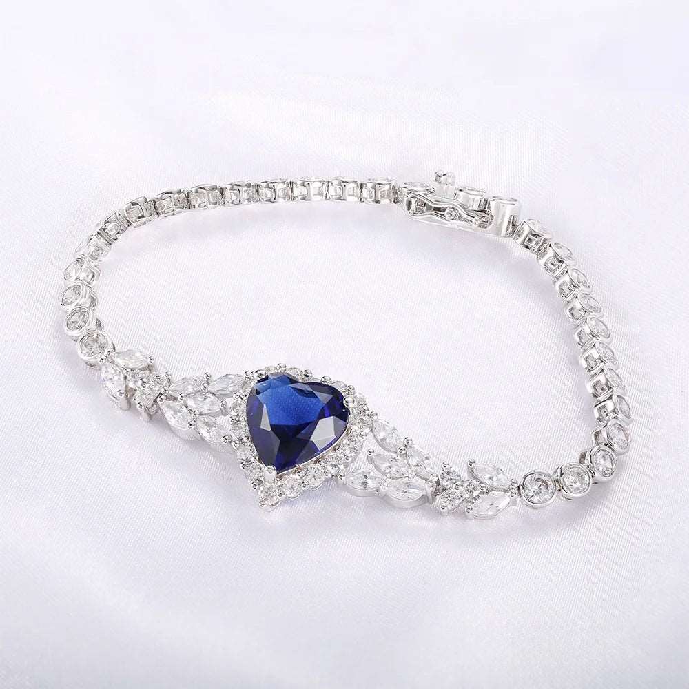 fancy sterling silver bracelet for Women Marquise zircon diamond bracelet heart aquamarine 925 sterling silver bracelet Kirin Jewelry