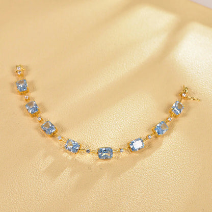 fashion 925 silver 14K gold plated light blue CZ luxury chain tennis bracelet for woman