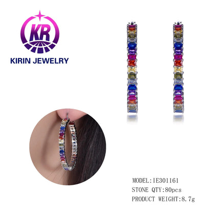 fashion 925 sterling silver hoop earrings rainbow diamond gemstone sterling silver earrings for women Kirin Jewelry