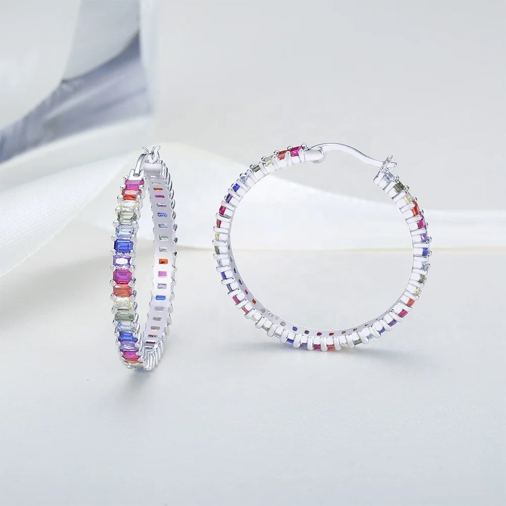 fashion 925 sterling silver hoop earrings rainbow diamond gemstone sterling silver earrings for women Kirin Jewelry