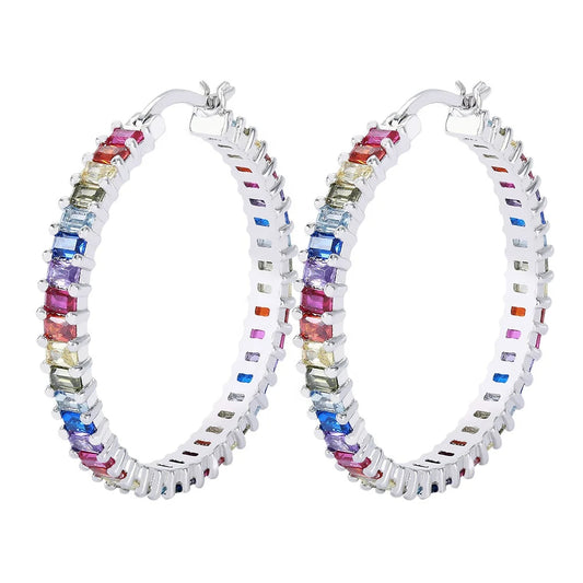 fashion 925 sterling silver hoop earrings rainbow diamond gemstone sterling silver earrings for women Kirin Jewelry