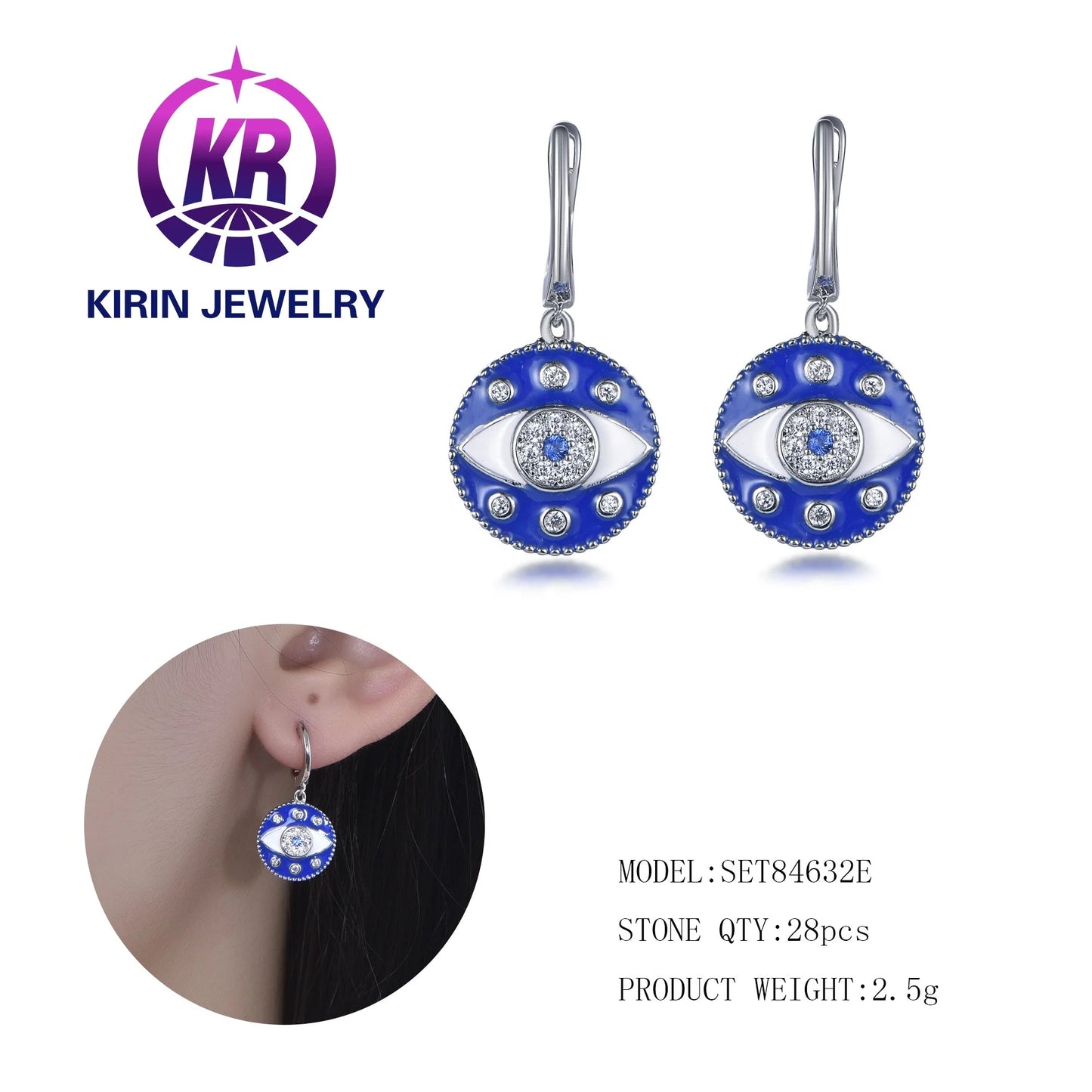 fashion jewelry dubai jewelleries set blue evil eye jewelry earrings ring jewellery gift sets sterling silver 925 jewellery Kirin Jewelry