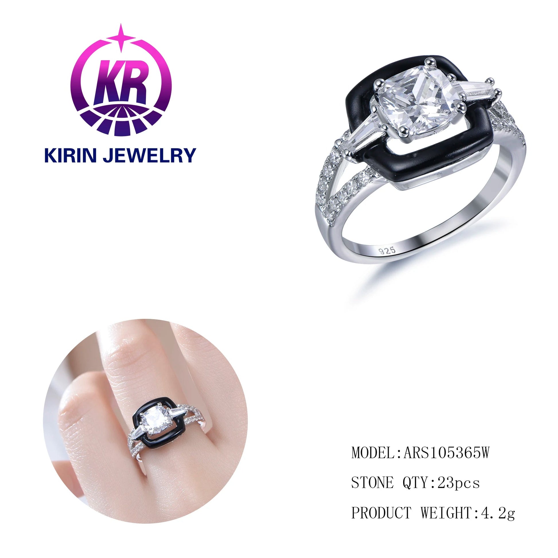 fashion jewelry latest design 925 Sterling Silver diamond wedding ring women best gift ring engagement ring Kirin Jewelry