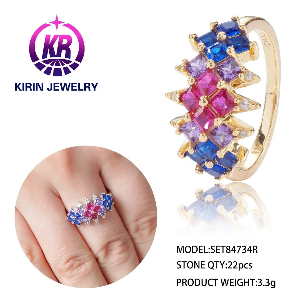 fashion jewelry set for women 925 sterling silver diamond rainbow ring rainbow earrings necklace pendant rainbow jewelry set Kirin Jewelry