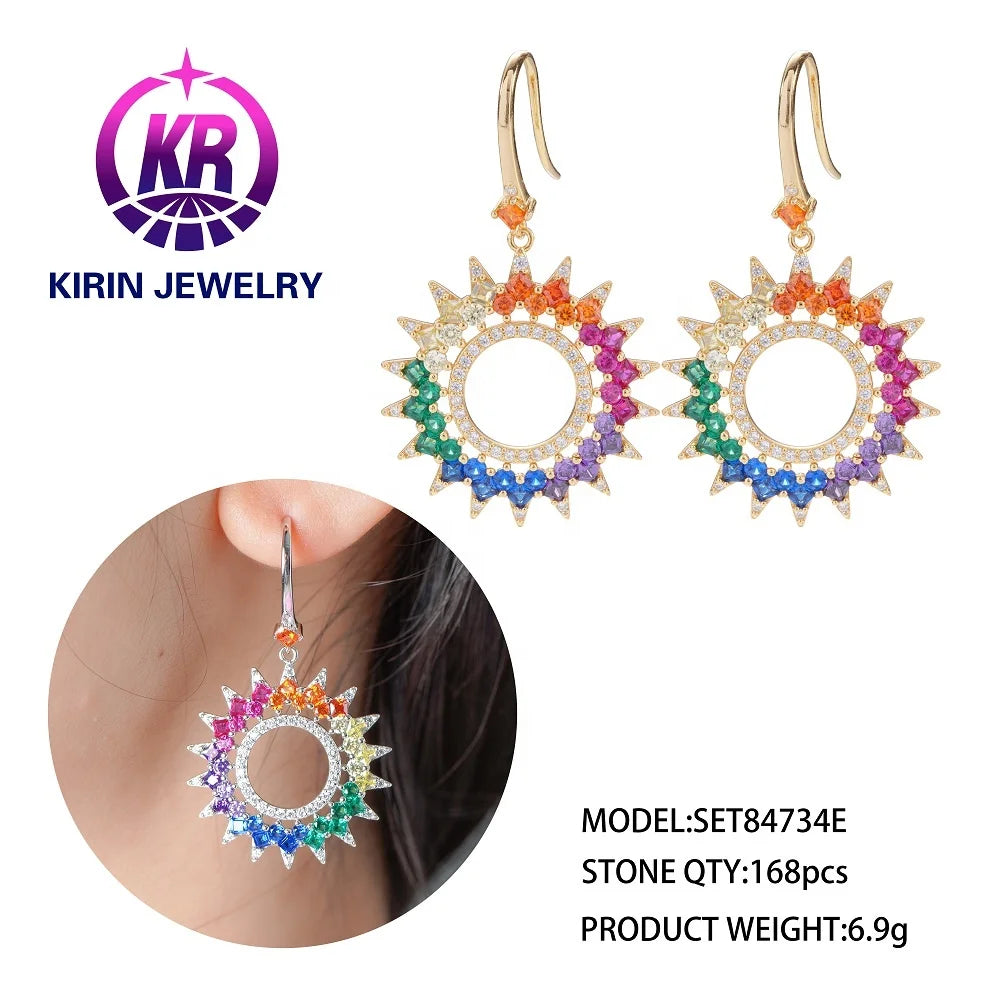 fashion jewelry set for women 925 sterling silver diamond rainbow ring rainbow earrings necklace pendant rainbow jewelry set Kirin Jewelry