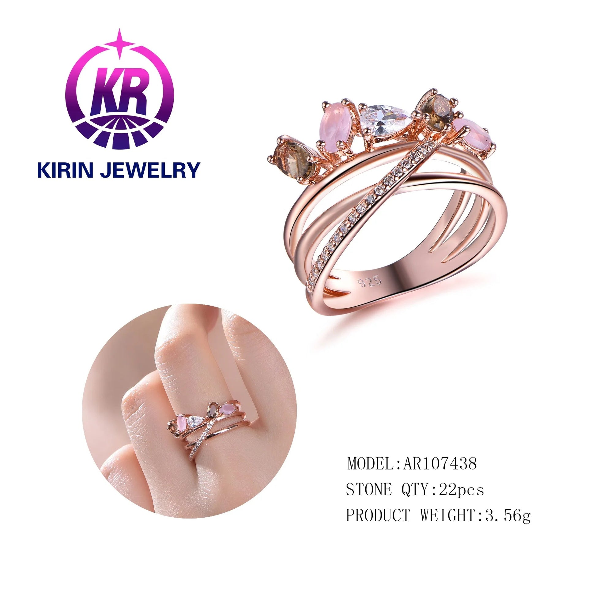 fashion promise custom rose gold ring wedding jewelry gold plated rings  for women engagement diamond gold rings Kirin Jewelry