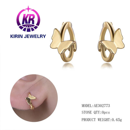 fashion with french needle ear rings custom butterfly cuff huggie earrings 925 gold plated earrings 18k gold earrings jewelry Kirin Jewelry