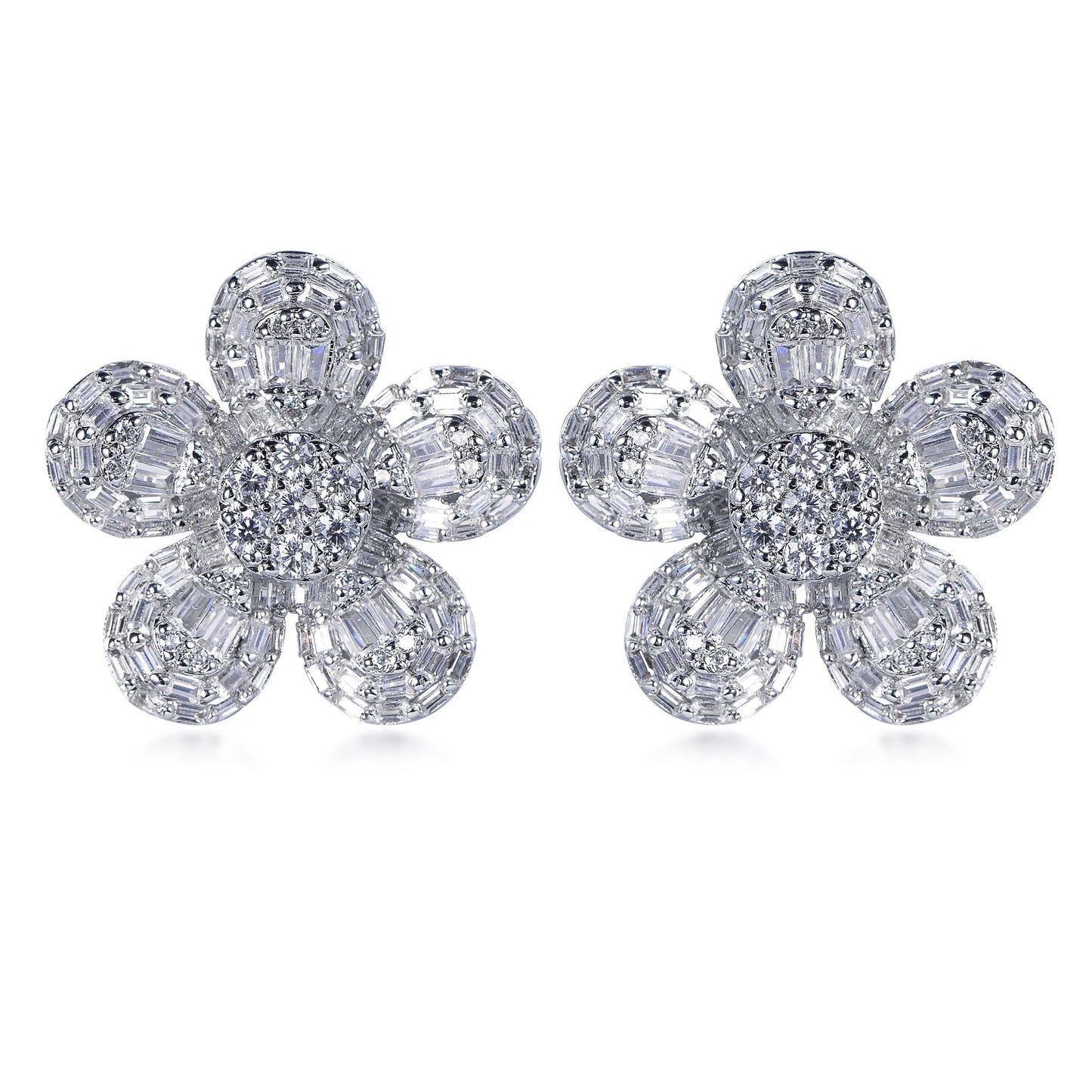 fine 5A CZ zircon flower petal earrings hawaiian plumeria flower gold earrings white flower stud earrings Kirin Jewelry