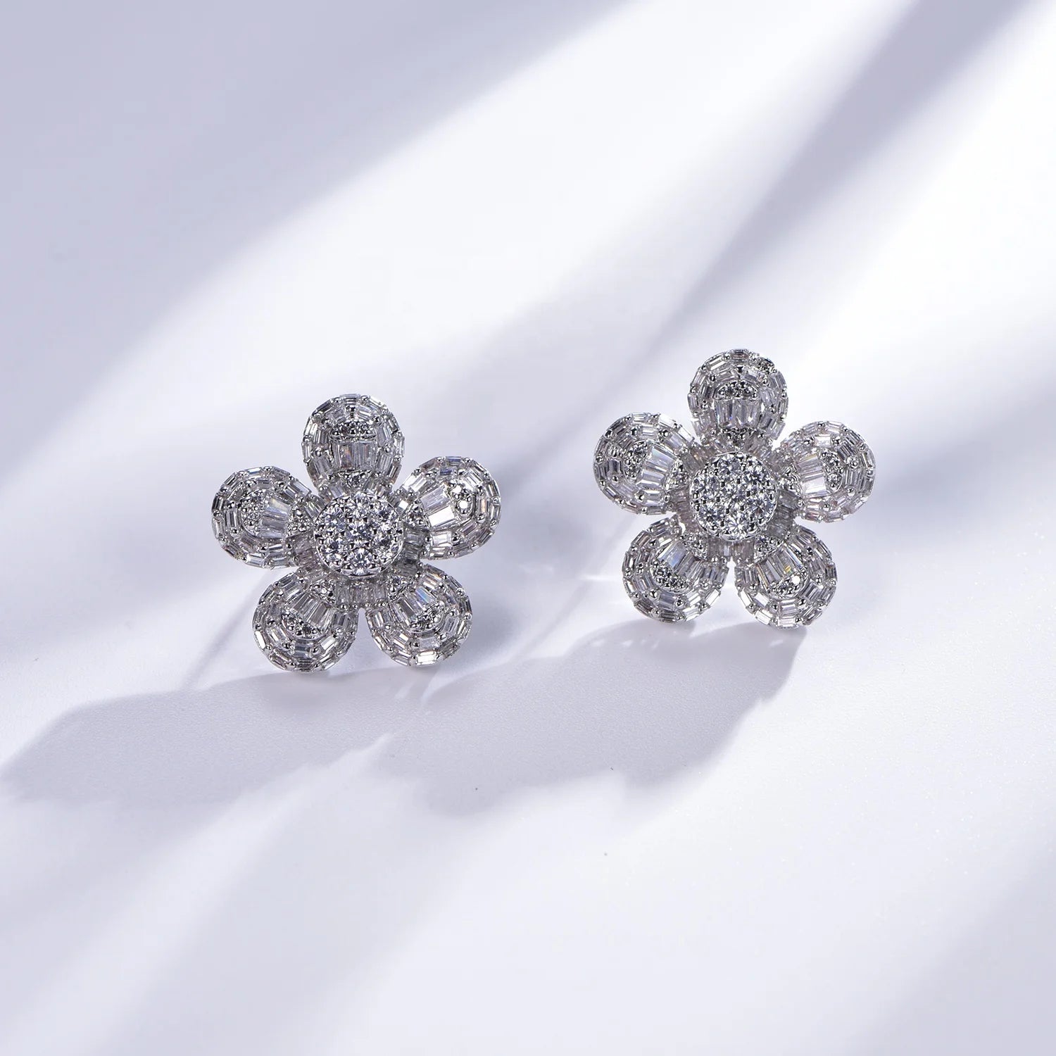 fine 5A CZ zircon flower petal earrings hawaiian plumeria flower gold earrings white flower stud earrings Kirin Jewelry