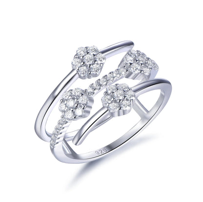 925 sterling silver Round Cut Diamond Flower Engagement Ring for women