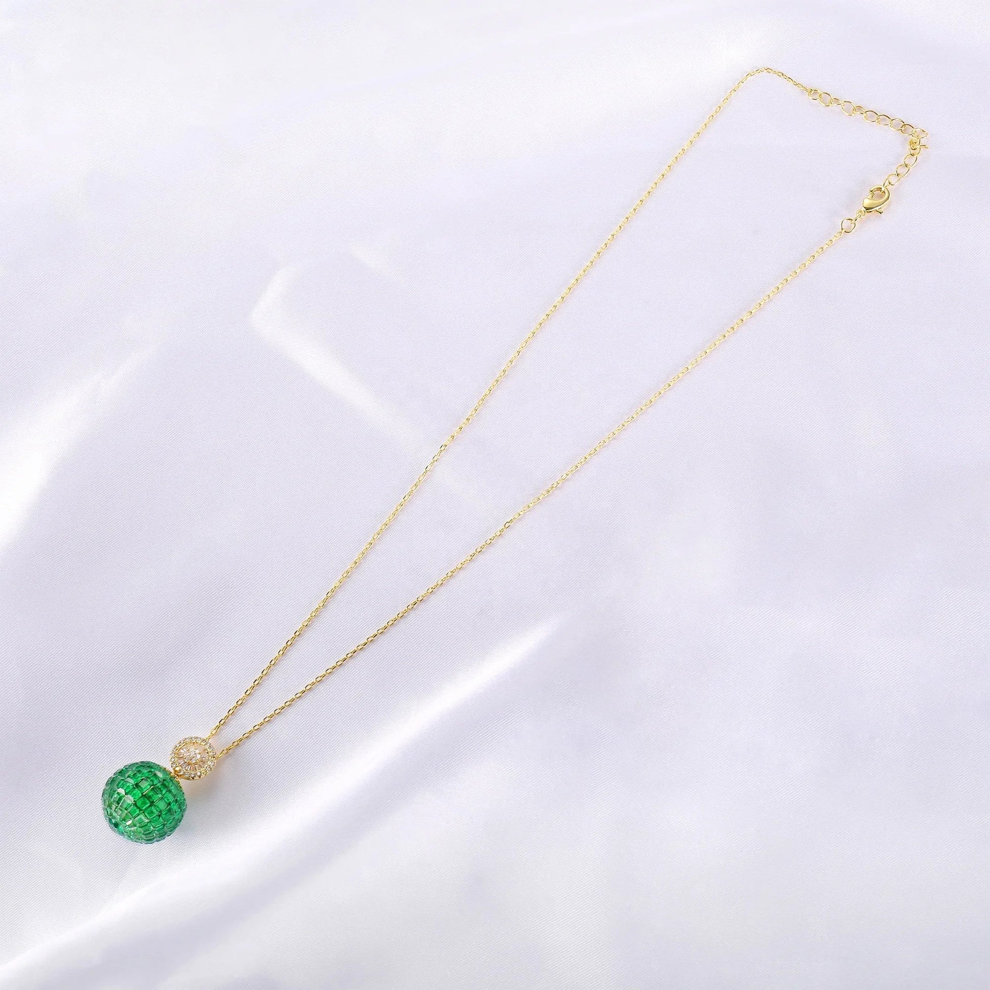 fashion silver gold plated emerald diamond necklace wite roller ball custom for women pendant