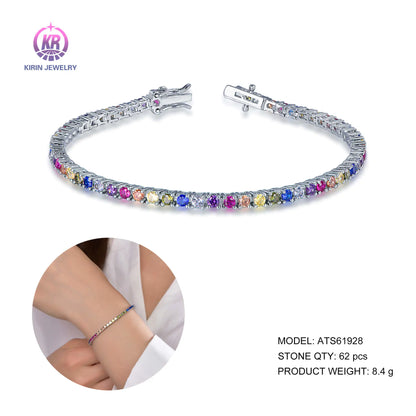 fashion 925 sliver rainbow tennis bracelet for colorful CZ jewelry 