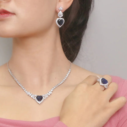 fine heart diamond zircon jewellery set fusion stone american diamond Necklace Earrings Ring sets jewelry Kirin Jewelry