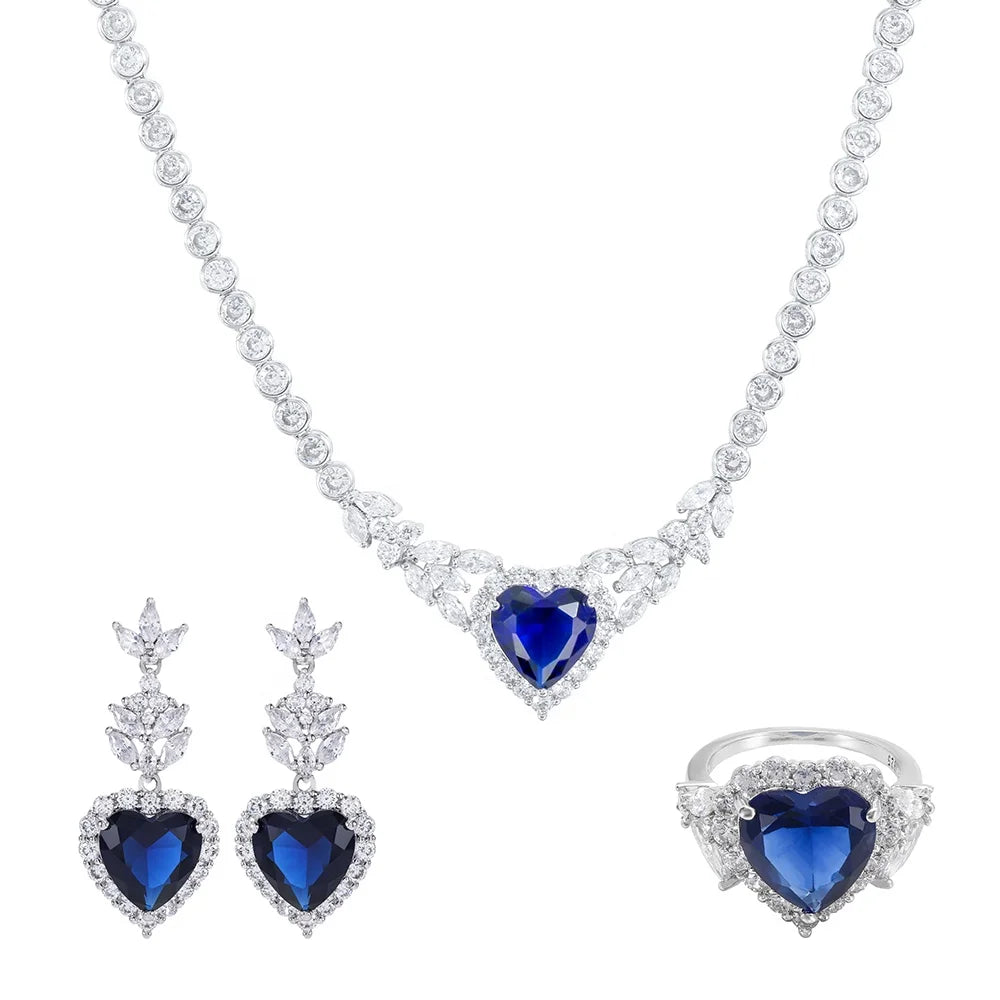 fine heart diamond zircon jewellery set fusion stone american diamond Necklace Earrings Ring sets jewelry Kirin Jewelry