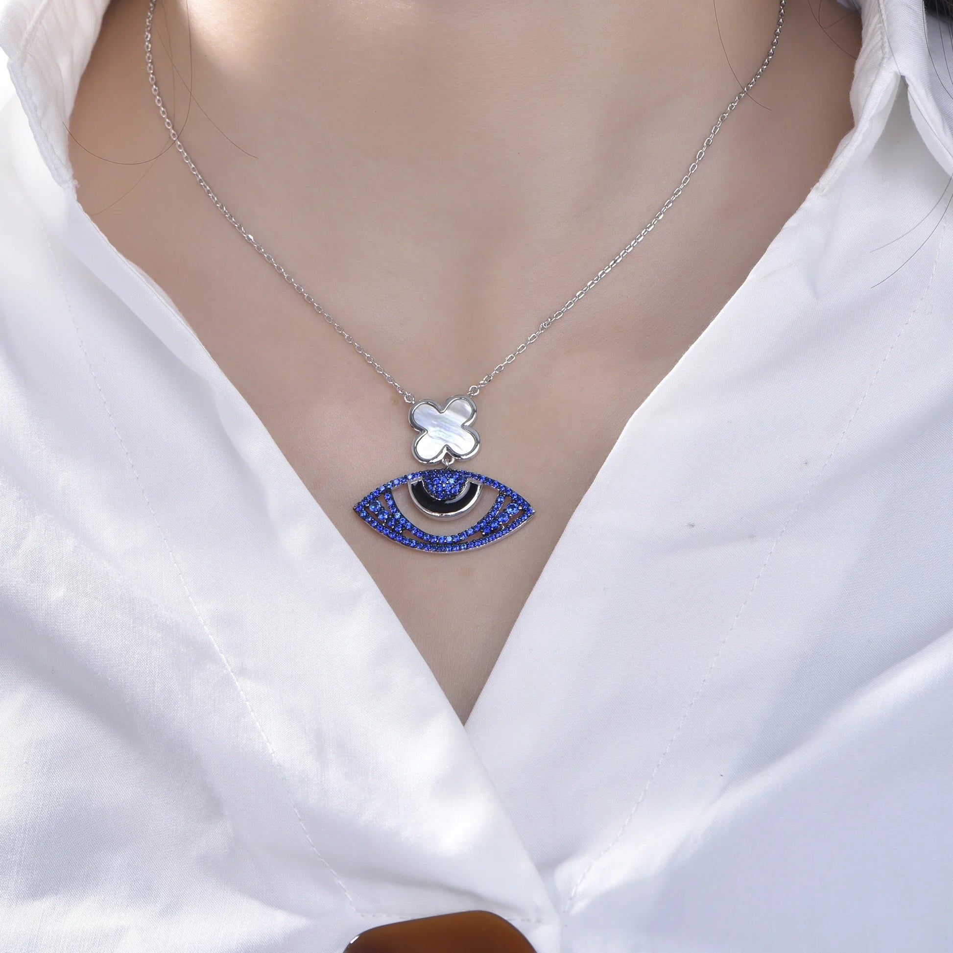 fine jewelry 925 sterling silver necklace evil eye of ra necklace blue evil eye choker necklace for Women evil eye pendant Kirin Jewelry